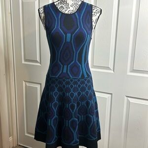 Leota High Modern Fit And Flare Black Blue Purple Dress Sleeveless M